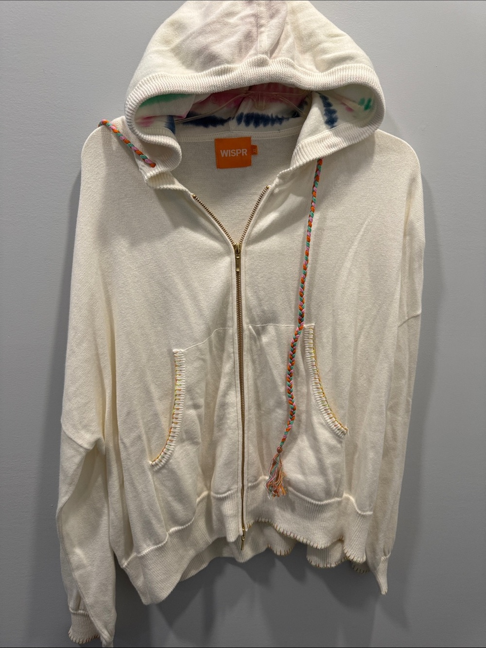Wispr Full-Zip Hoodie with Multicolor Drawstrings